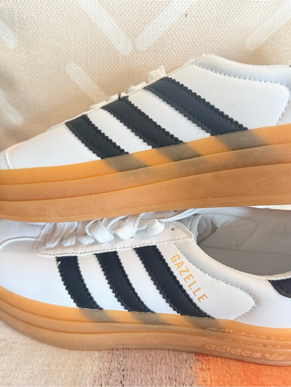 adidas White and Black Gazelle Platform Sneakers with Gum Sole